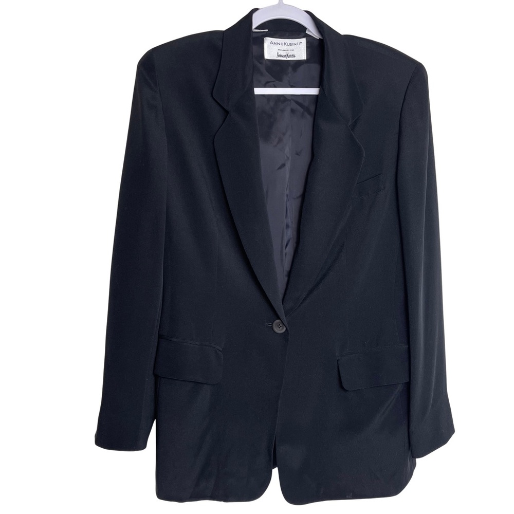 Vintage Anne Klein II 100% Black Silk Blazer Made in Hong Kong Sz 6